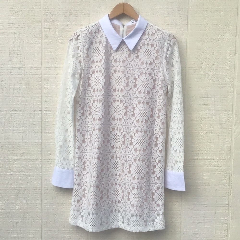 English Factory Lace long sleeve collared Dress